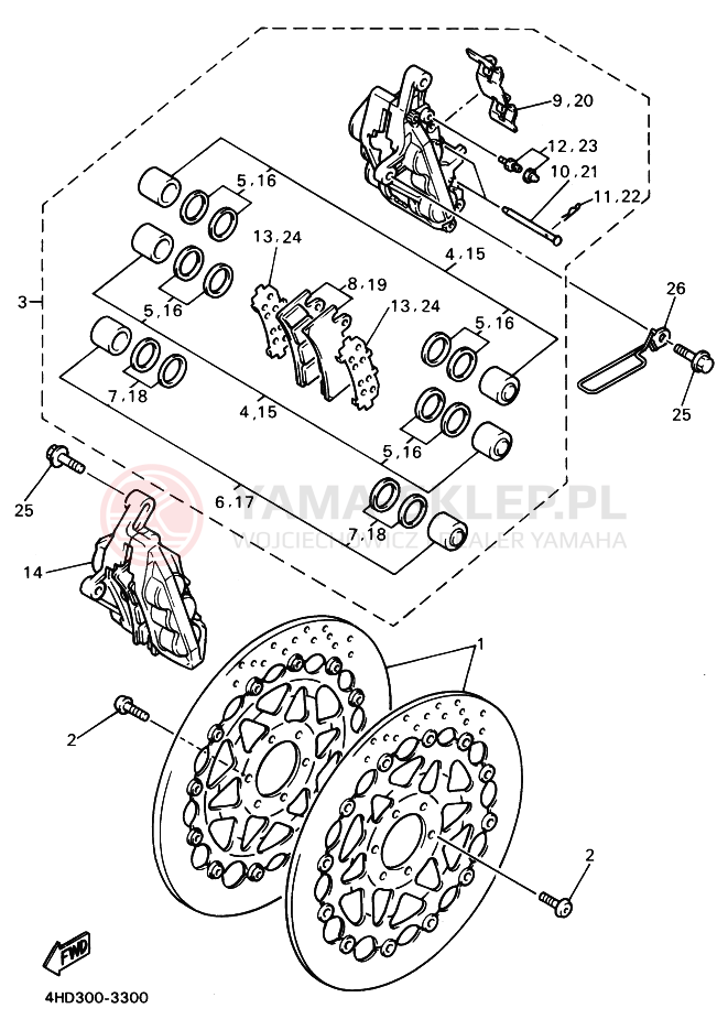 Schemat "Układ hamulcowy przód" do Yamaha YZF750R