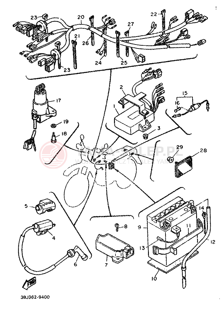 Schemat "układ elektryczny" do Yamaha XT500T