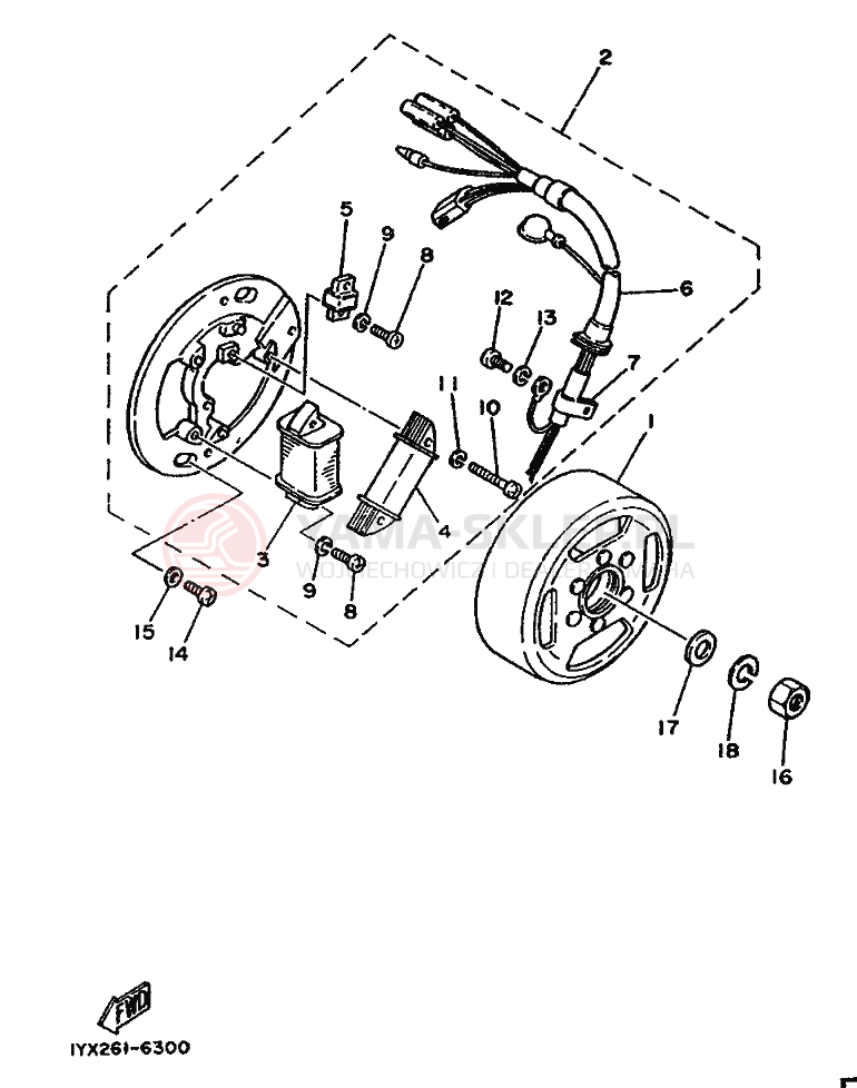 Schemat "prądnica" do Yamaha DT125-MX