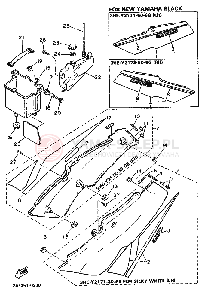 Schemat "Owiewki, pola numer., zb. oleju" do Yamaha FZR600 GENESIS