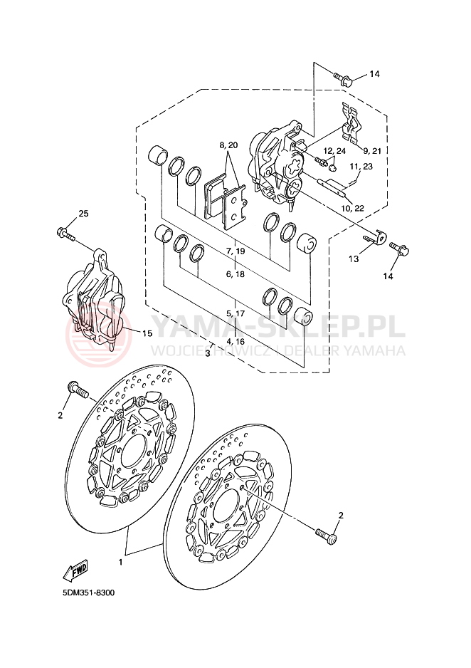 Schemat "Zacisk hamulcowy + tarcza przód" do Yamaha FZS600 FAZER