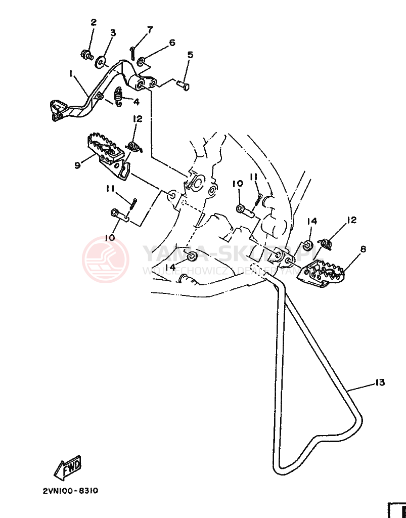 Schemat "Stopka postojowa i podnóżki" do Yamaha YZ125