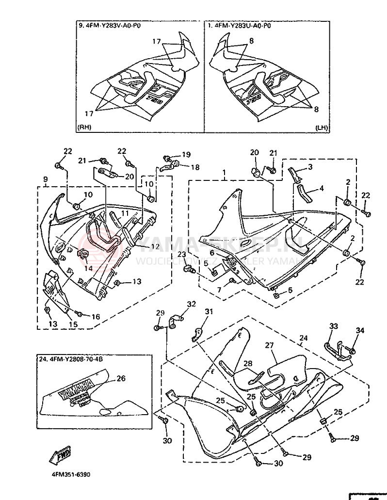 Schemat "elementy nadwozia" do Yamaha YZF750R