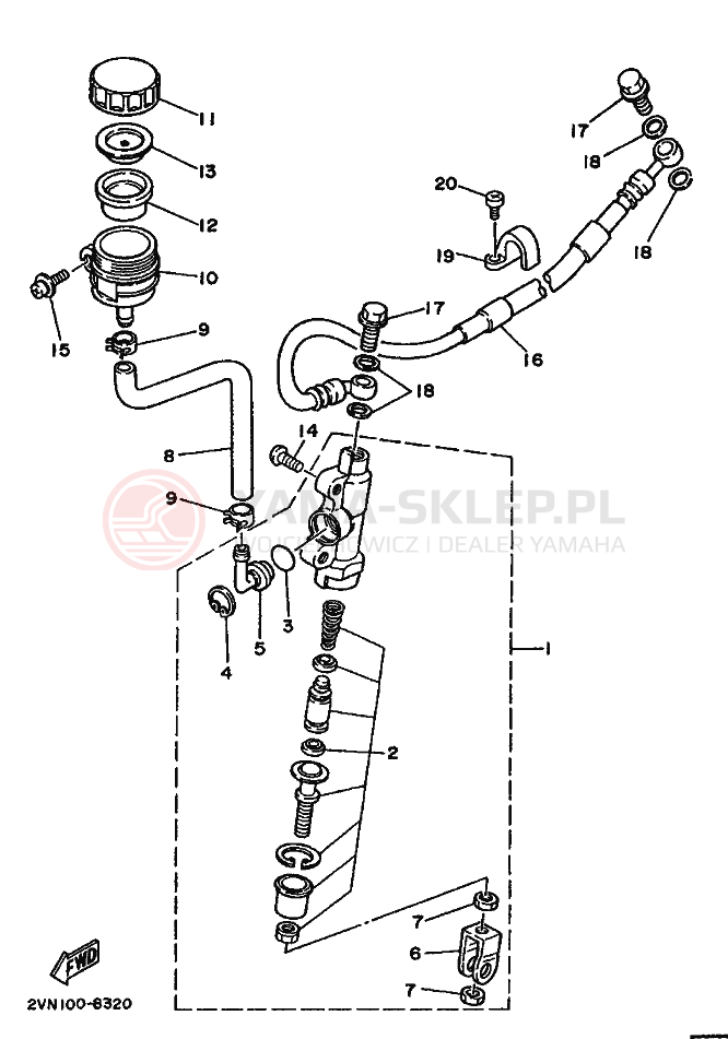 Schemat "Pompa hamulcowa tył" do Yamaha YZ250