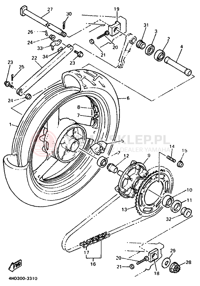 Schemat "Koło tył" do Yamaha YZF750R