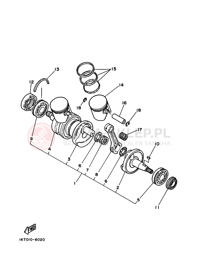Schemat "Wał korbowy, tłok" do Yamaha R1-Z