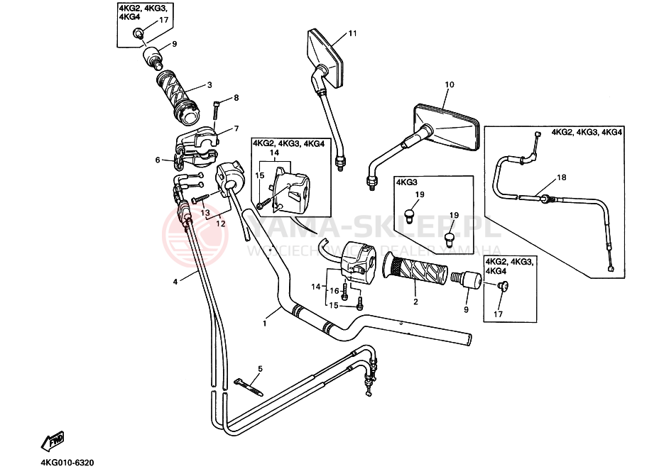 Schemat "Kierownica i osprzęt" do Yamaha XJR1200