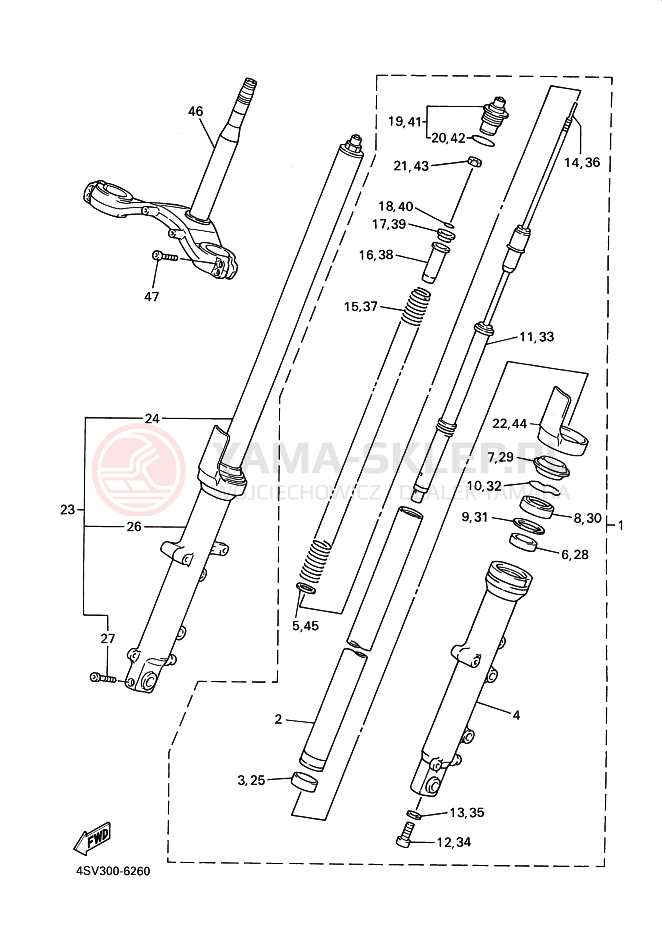 Schemat "Amortyzatory przód" do Yamaha YZF1000R THUNDERACE