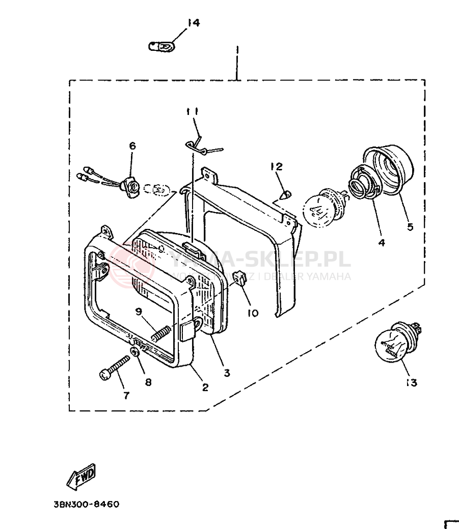 Schemat "Lampa przód" do Yamaha DT125R