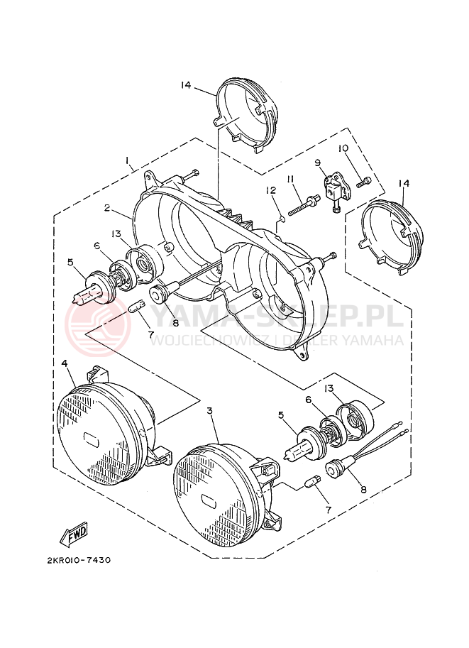 Schemat "Lampa przód" do Yamaha FZR250