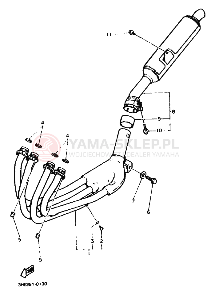 Schemat "Wydech końcowy" do Yamaha FZR600 GENESIS