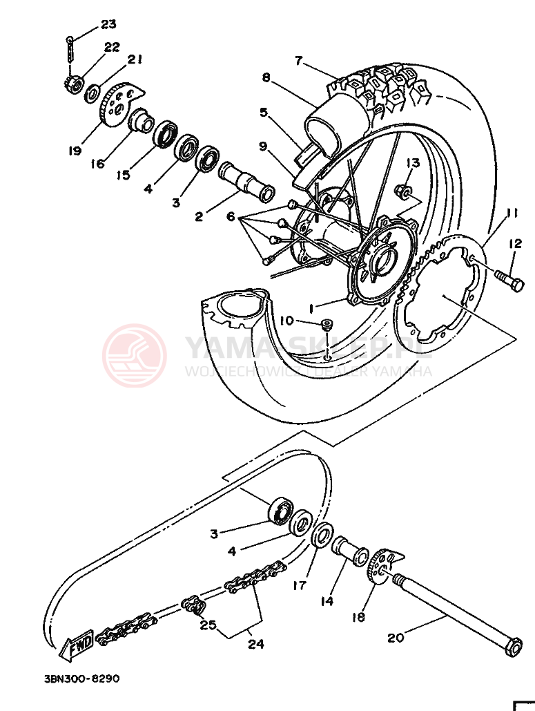 Schemat "Koło tył" do Yamaha DT125R