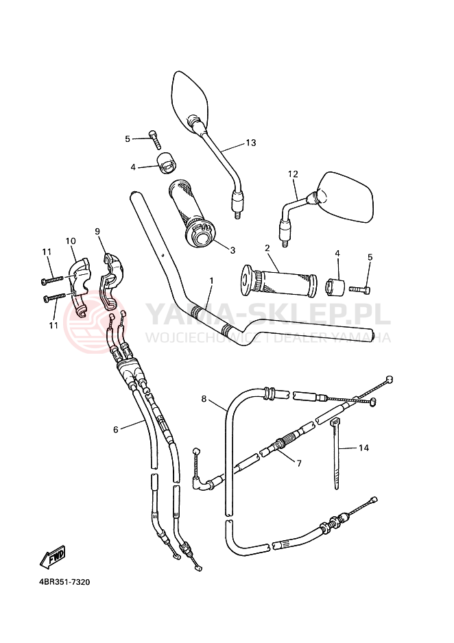 Schemat "Kierownica i osprzęt" do Yamaha XJ600S DIVERSION