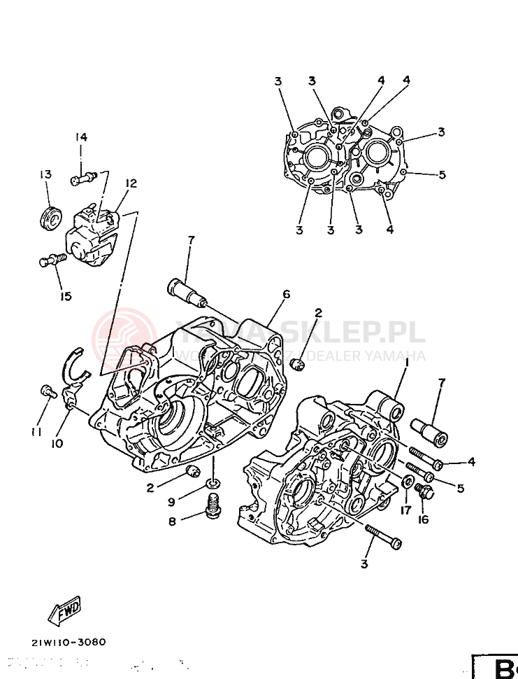 Schemat "Pokrywa silnika" do Yamaha PW80K
