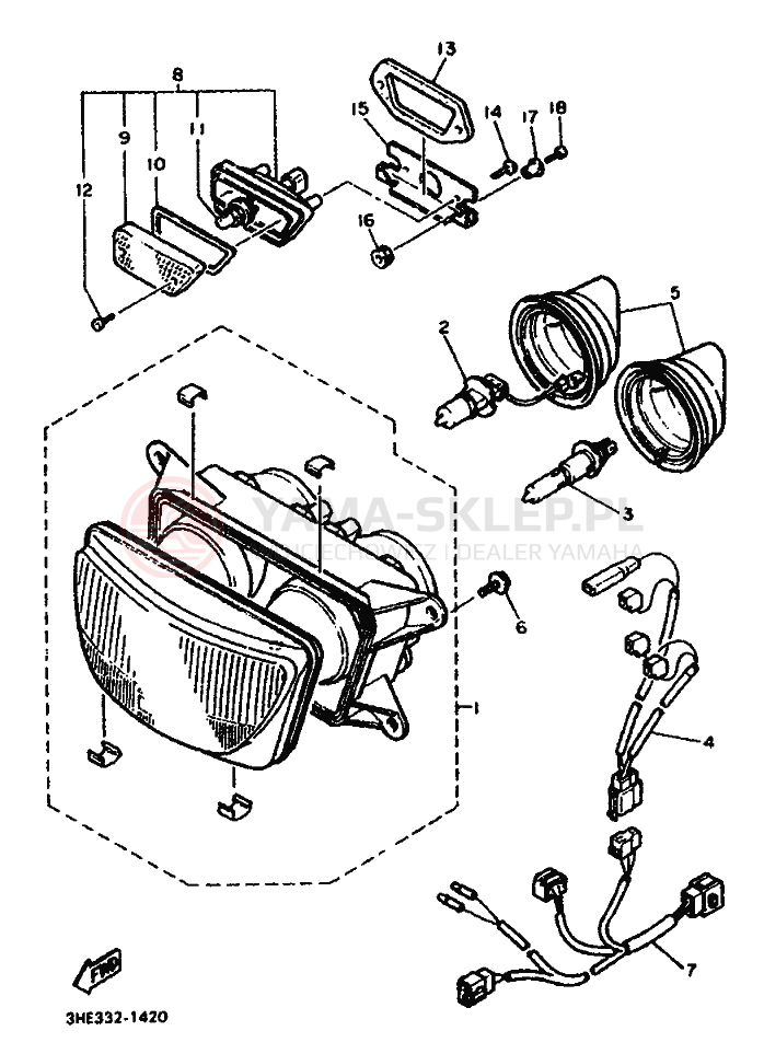 Schemat "Lampa przód" do Yamaha FZR600 GENESIS