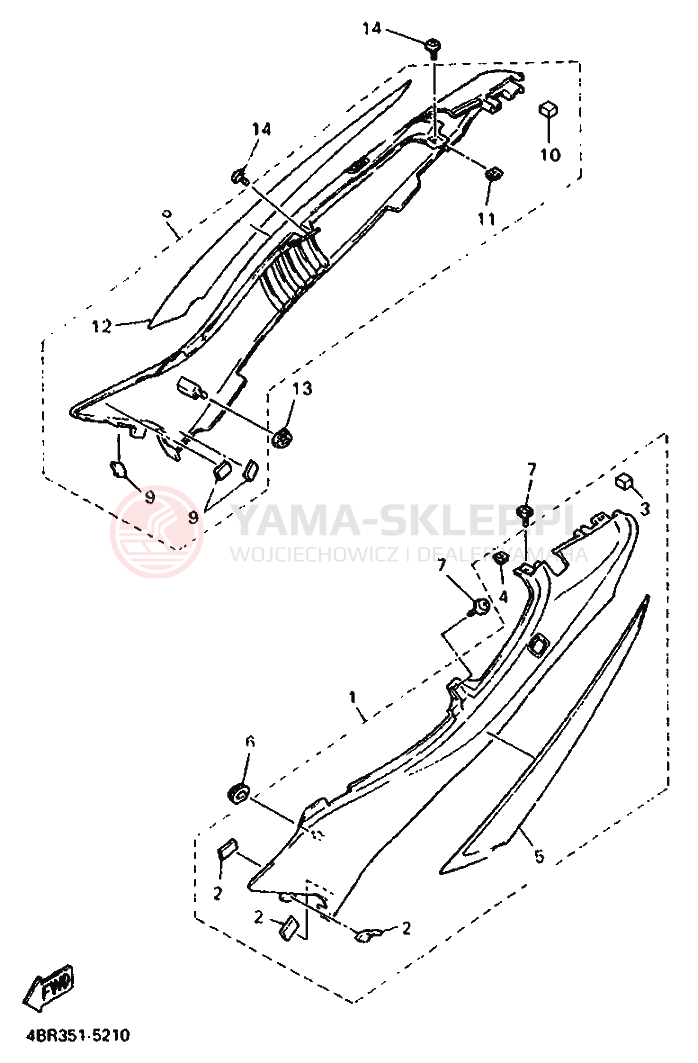 Schemat "Owiewki, pola numer., zb. oleju" do Yamaha XJ600S DIVERSION