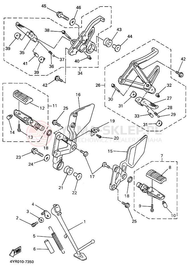 Schemat "Stopka postojowa i podnóżki" do Yamaha FZ400