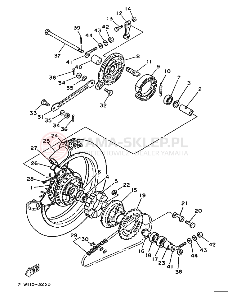 Schemat "Koło tył" do Yamaha PW80K