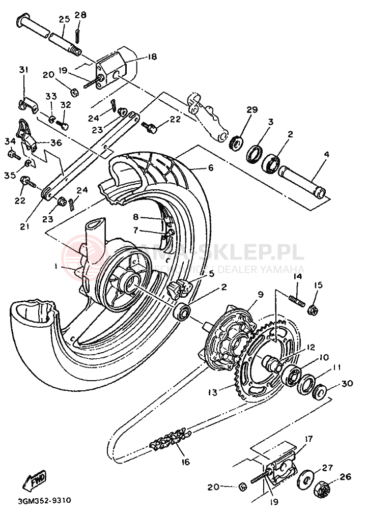 Schemat "Koło tył" do Yamaha FZR1000