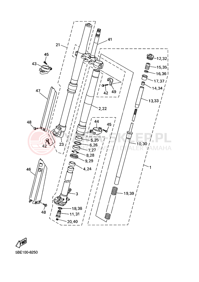 Schemat "Amortyzatory przód" do Yamaha WR400F