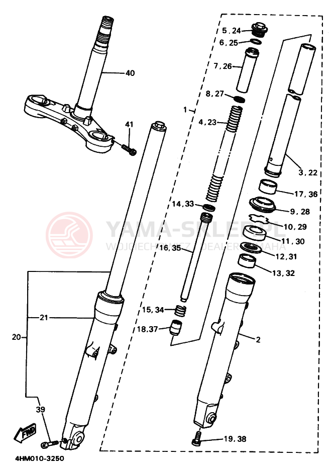 Schemat "Amortyzatory przód" do Yamaha XJR400