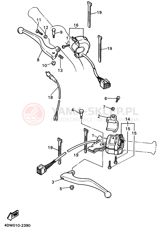 Schemat "Kierownica i osprzęt" do Yamaha XT400E