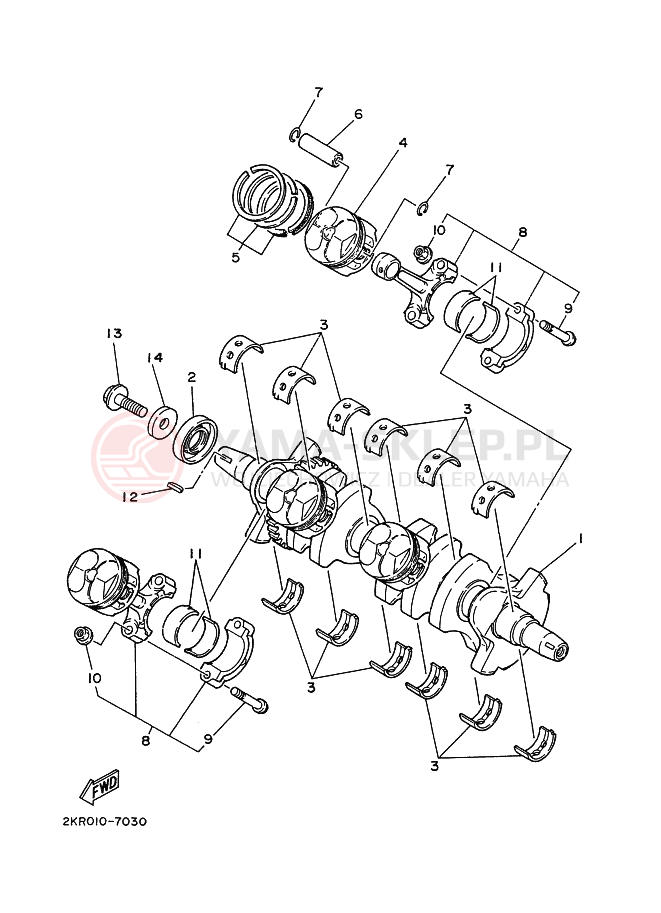 Schemat "Wał korbowy, tłok" do Yamaha FZR250