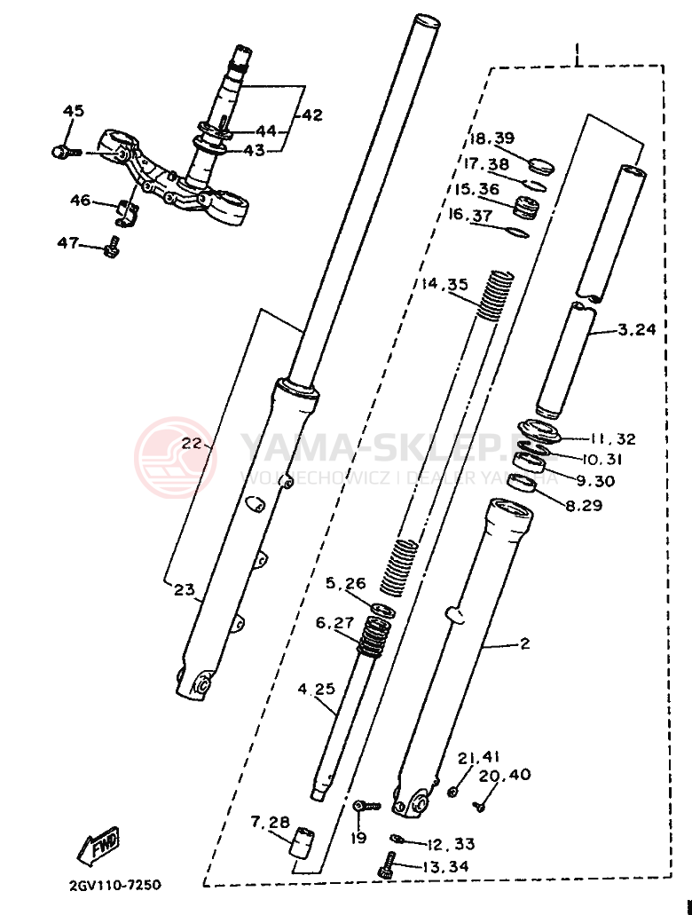 Schemat "Amortyzatory przód" do Yamaha XV500 VIRAGO