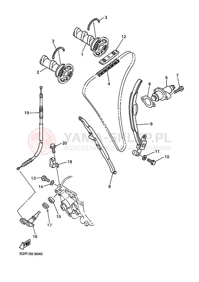 Schemat "Rozrząd - łańcuszek" do Yamaha WR400F
