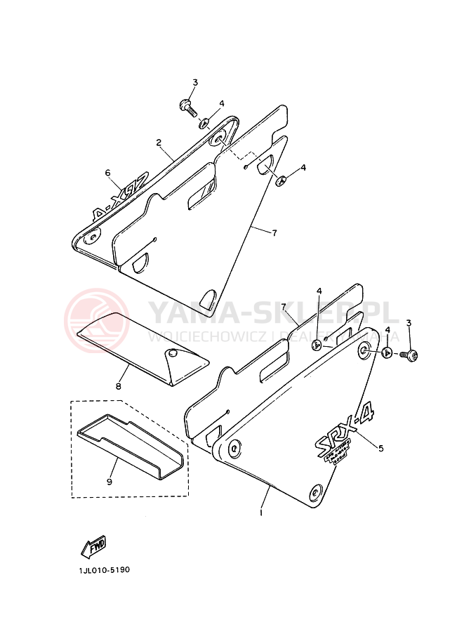 Schemat "Pokrywa boczna" do Yamaha SRX400