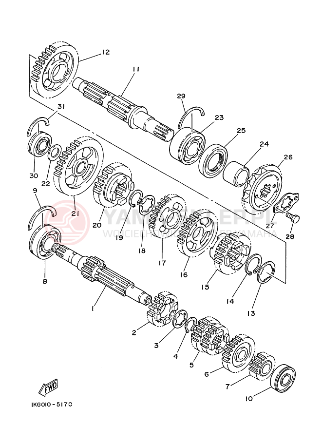 Schemat "Skrzynia biegów " do Yamaha FZR250