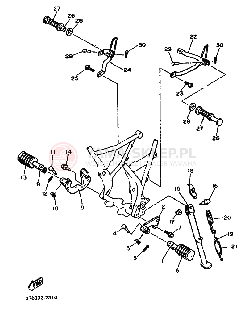Schemat "Stopka postojowa i podnóżki" do Yamaha XT600E