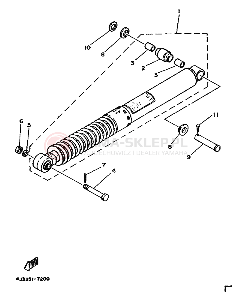 Schemat "zawieszenie tył" do Yamaha DT125-MX