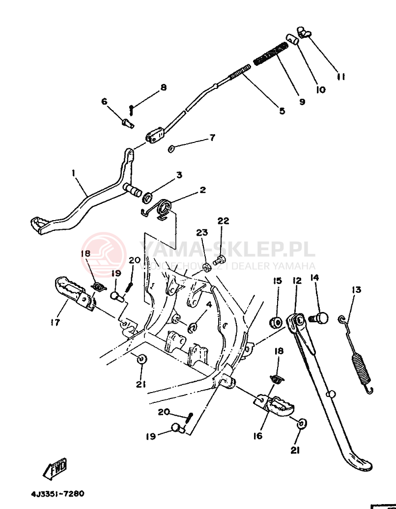 Schemat "Stopka postojowa i podnóżki" do Yamaha DT125-MX