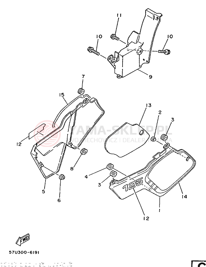 Schemat "Pokrywa boczna" do Yamaha DT125