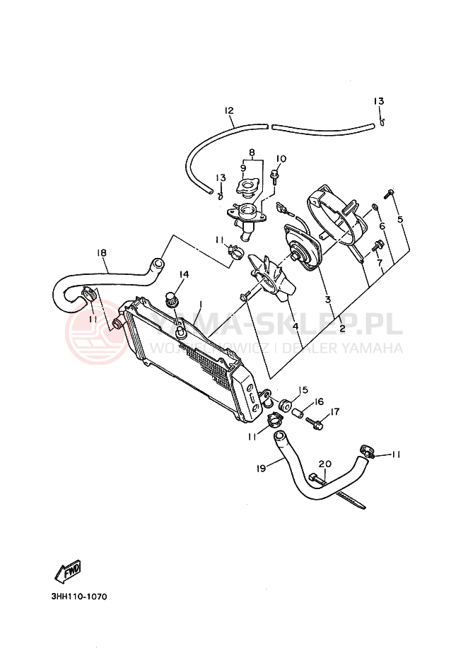 Schemat "Węże chłodnicy" do Yamaha FZR600 FZR600RG GENESIS