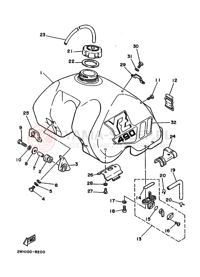 Schemat "zbiornik paliwa" do Yamaha YZ490 YZ490U