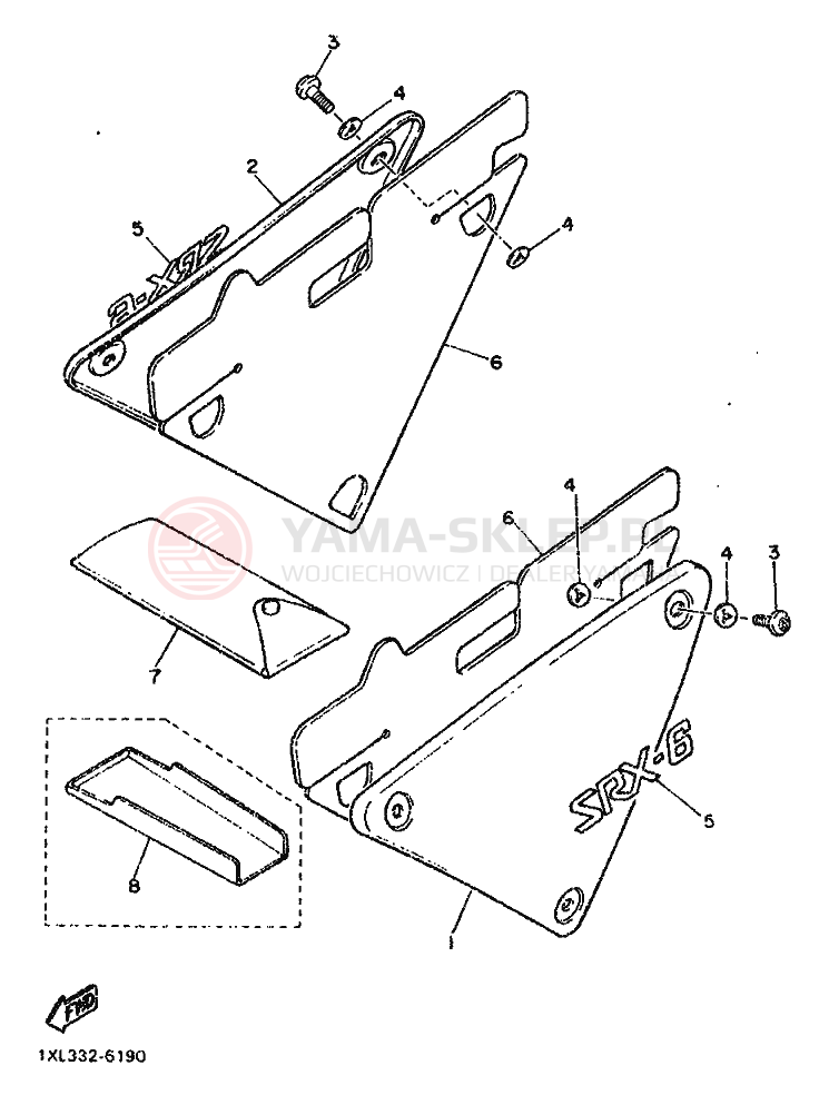 Schemat "Owiewki, pola numer., zb. oleju" do Yamaha SRX600