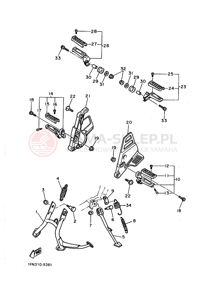 Schemat "Stopka postojowa i podnóżki" do Yamaha FZ750 GENESIS