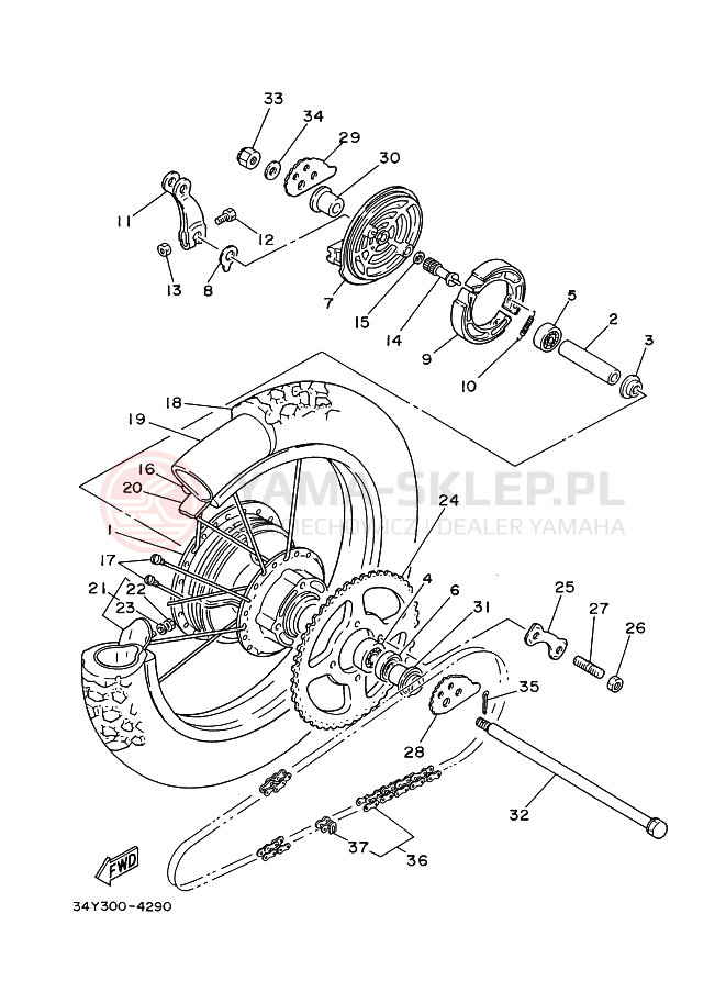Schemat "Koło tył" do Yamaha DT125LC