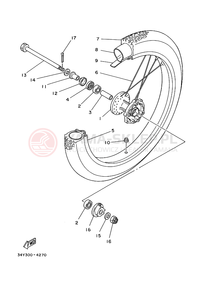 Schemat "Koło przód" do Yamaha DT125