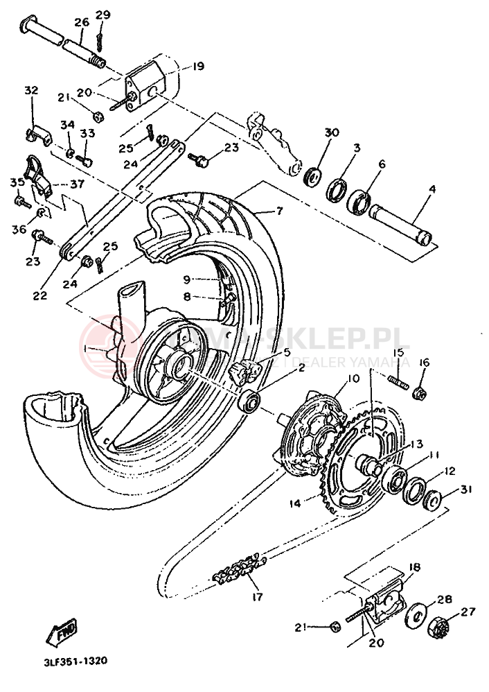 Schemat "Koło tył" do Yamaha FZR1000