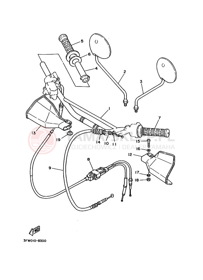Schemat "Kierownica i osprzęt" do Yamaha DT200R