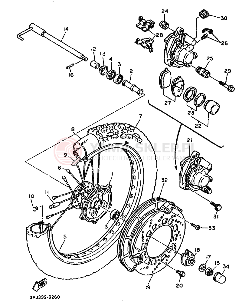 Schemat "Koło przód" do Yamaha XT600Z TENERE