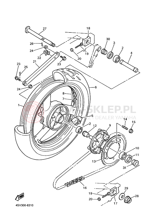 Schemat "Koło tył" do Yamaha YZF1000R THUNDERACE