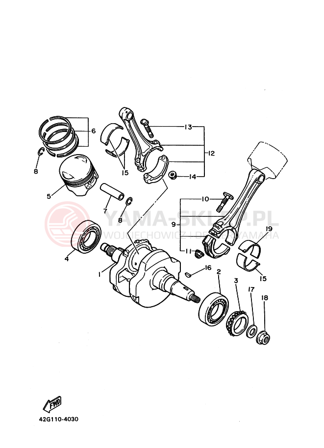 Schemat "Wał korbowy, tłok" do Yamaha XV1100 VIRAGO