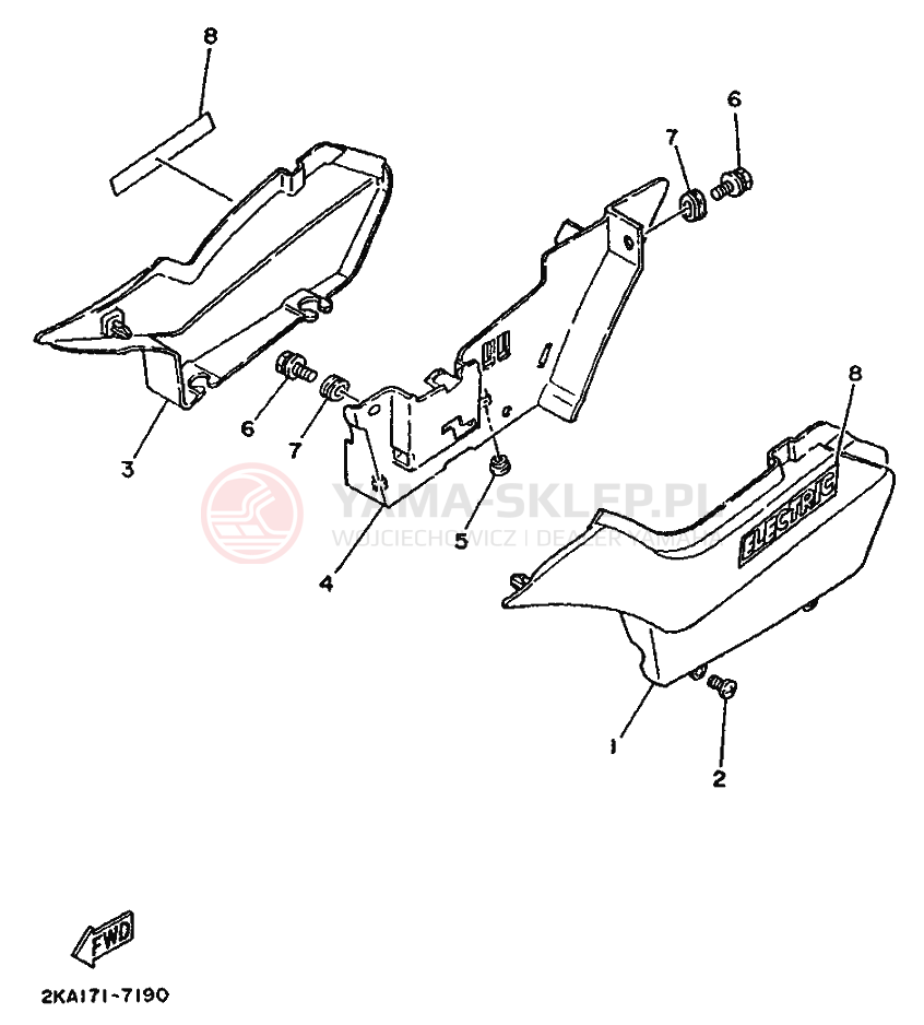 Schemat "Owiewki, pola numer., zb. oleju" do Yamaha TW200E