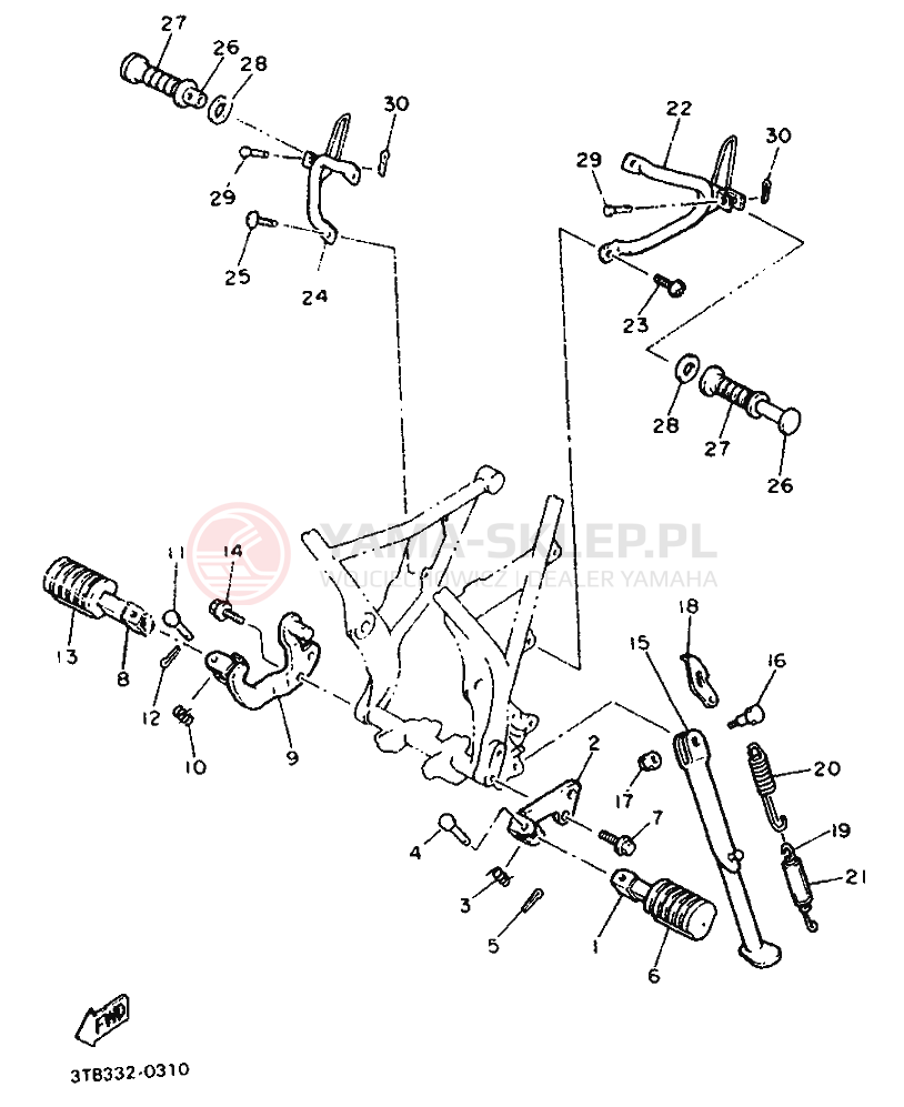 Schemat "Stopka postojowa i podnóżki" do Yamaha XT600E