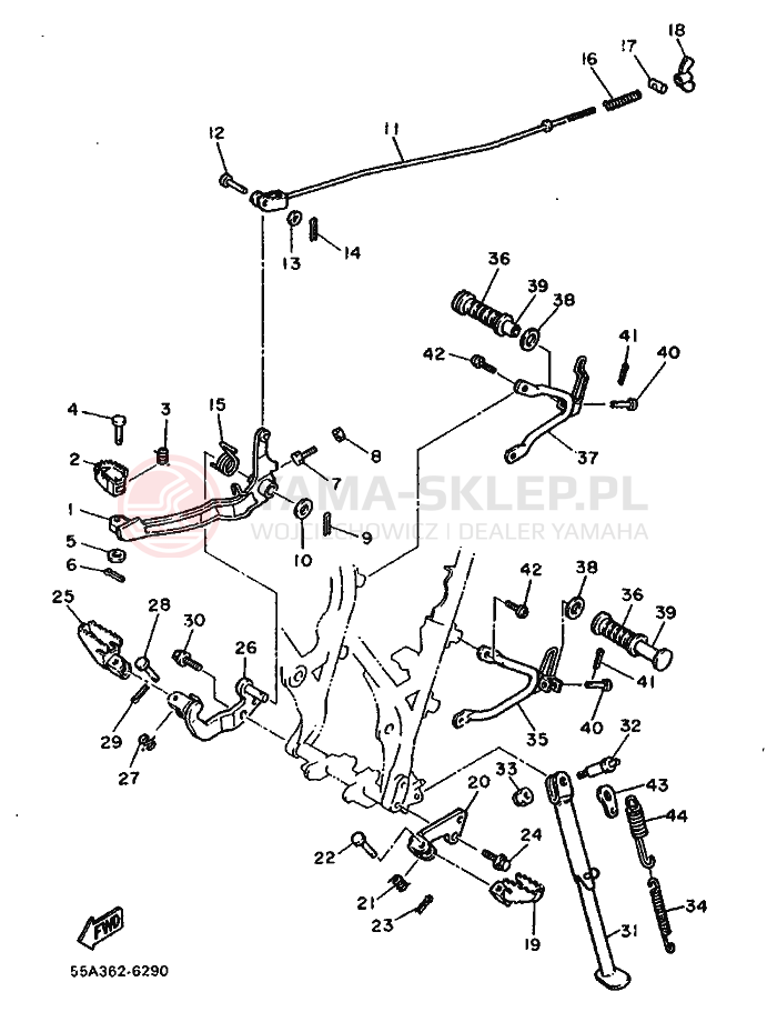 Schemat "Stopka postojowa i podnóżki" do Yamaha XT500L