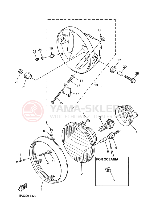 Schemat "Lampa przód" do Yamaha XJR1200